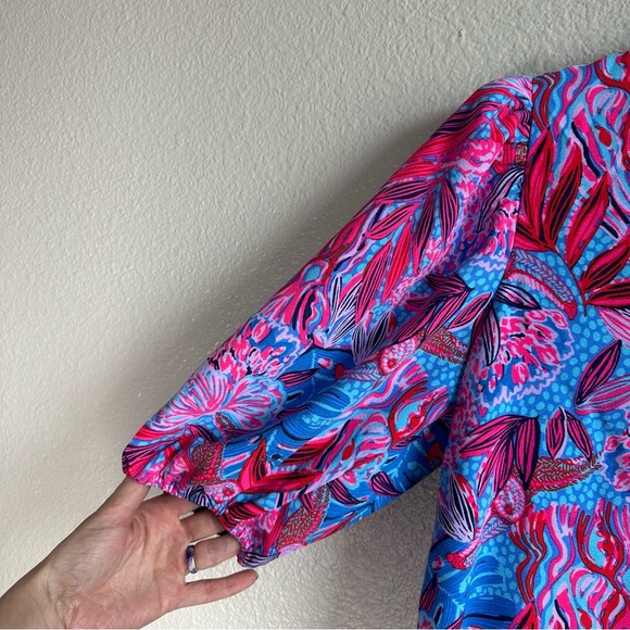 Lilly Pulitzer Arcella Dress Pink Blue Puff Sleeve Vneck Women’s Size 6 Medium - Picture 3 of 11